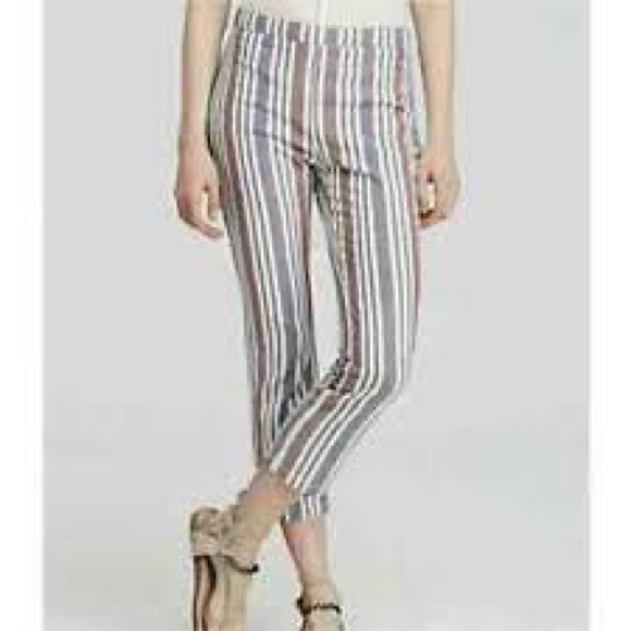 Free People vertical stripe linen ankle pants sz 0 - Picture 7 of 7